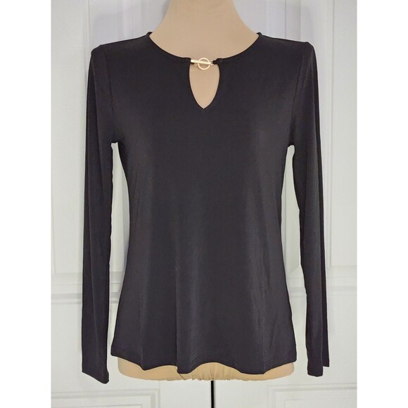 Michael Kors Tops - Michael Kors Black Blouse Sz S Gold Tone Logo Hardware NWT Keyhole Neck